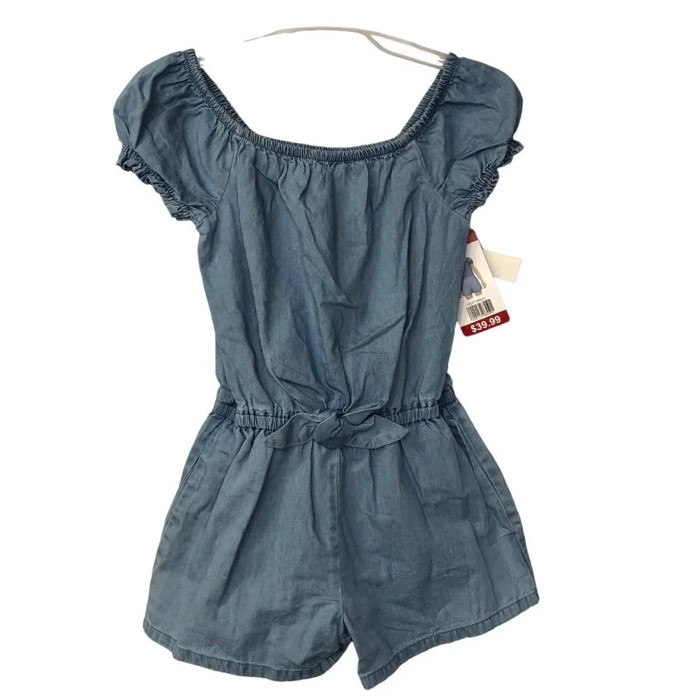 GAP Girl's Soft Chambray Short Puff Sleeve One Piece‎ Romper 6/7 NWT